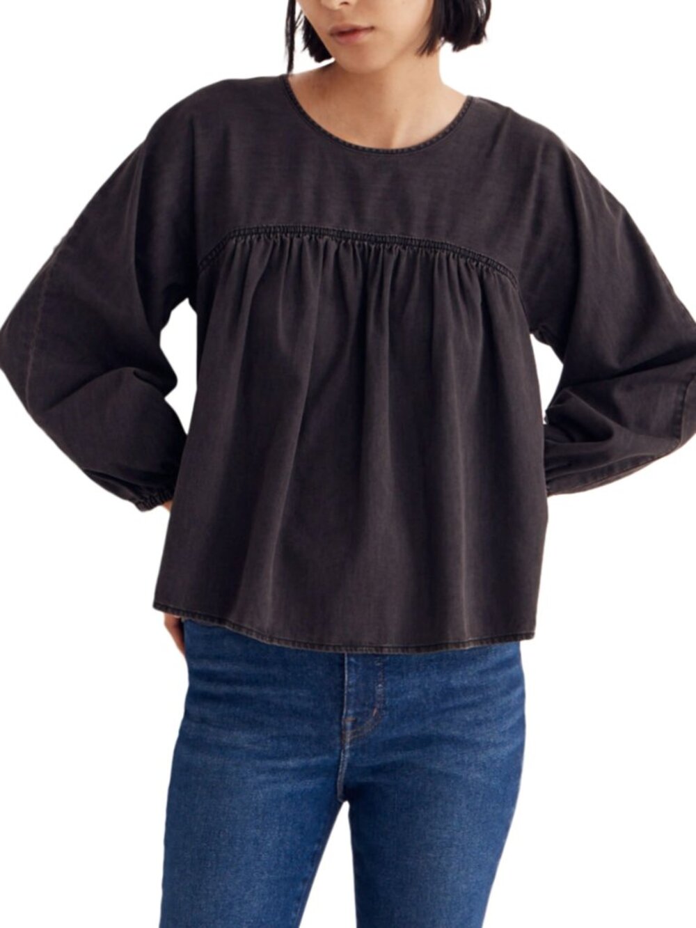 Madewell Denim Shirred Swing Shirt